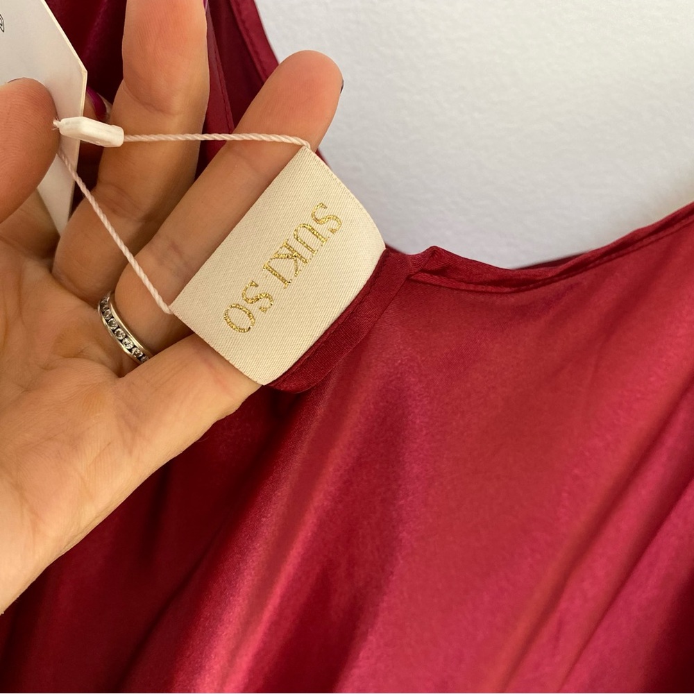 Suki So Satin Long Mahogany Red Slip Dress w Slit Large NWT - Picture 5 of 10